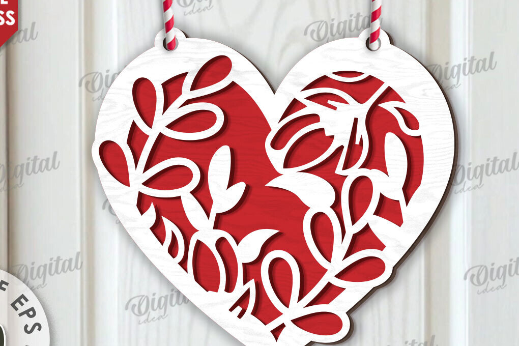 Σετ των 2 Intra απο ξύλο plywood  Χρώμα wenge 3mm-4mm πάχος - Διακόσμηση με φλοράλ καρδιές κοπής με λέιζερ Δίασταση 20x20 cm INTRAFABR-125248263