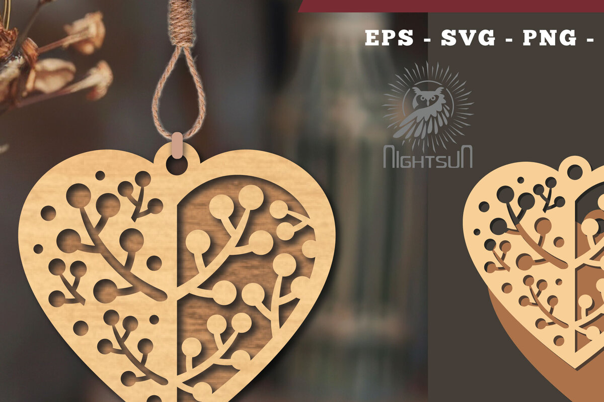 Σετ των 2 Intra απο ξύλο plywood  Χρώμα wenge 3mm-4mm πάχος - Στολίδι με λουλουδένιο λέιζερ καρδιών 8 Δίασταση 6x6 cm INTRAFABR-121995959