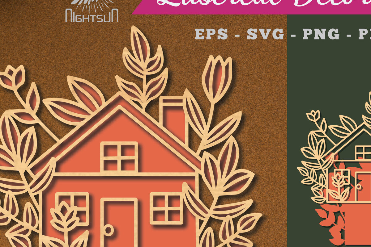 Σετ των 2 Intra απο ξύλο plywood  Χρώμα wenge 3mm-4mm πάχος - Διακόσμηση λουλουδιών σπιτιών με λέιζερ 2 Δίασταση 20x20 cm INTRAFABR-110946681