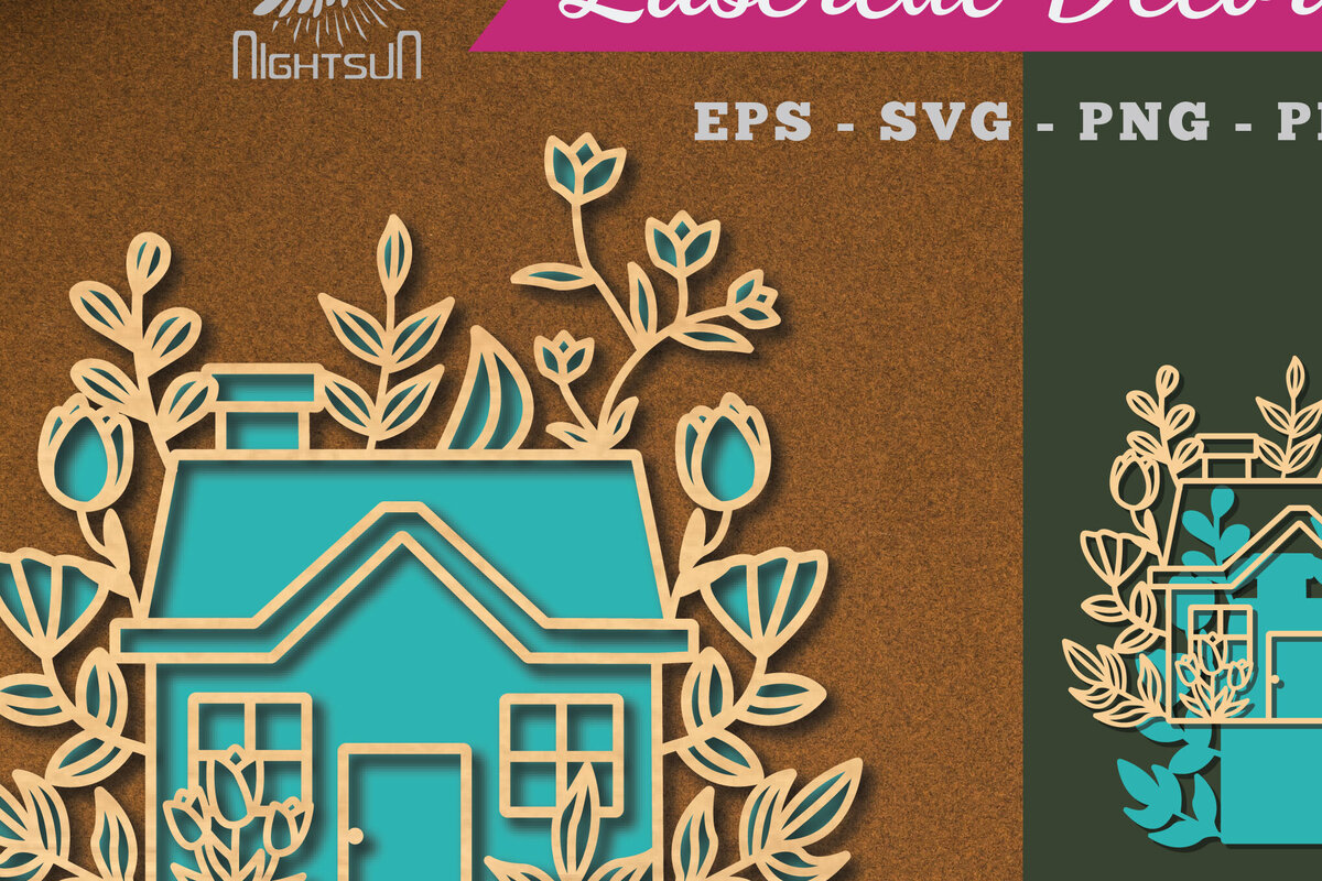 Σετ των 2 Intra απο ξύλο plywood  Χρώμα wenge 3mm-4mm πάχος - Διακόσμηση με λέιζερ λουλουδιών σπιτιών 3 Δίασταση 20x20 cm INTRAFABR-118602912