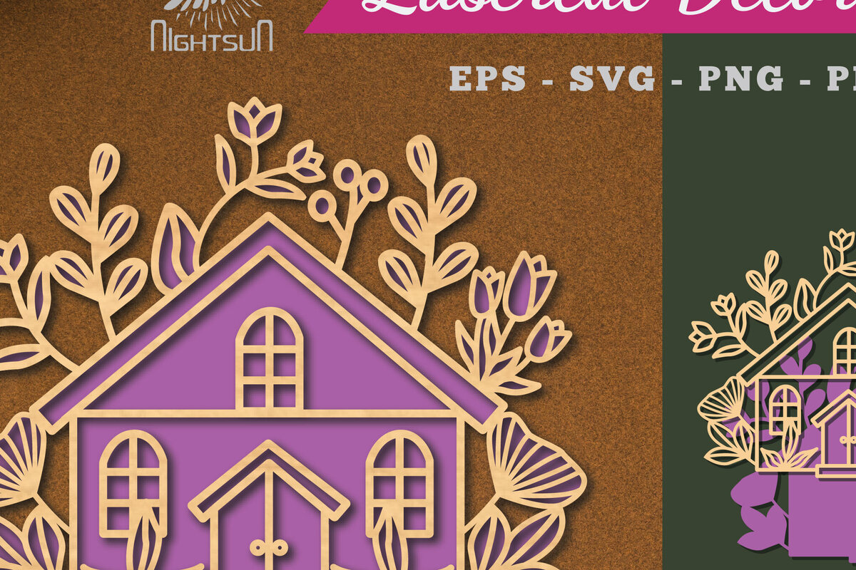 Σετ των 2 Intra απο ξύλο plywood  Χρώμα wenge 3mm-4mm πάχος - Διακόσμηση με λέιζερ λουλουδιών σπιτιών 6 Δίασταση 20x20 cm INTRAFABR-123421207