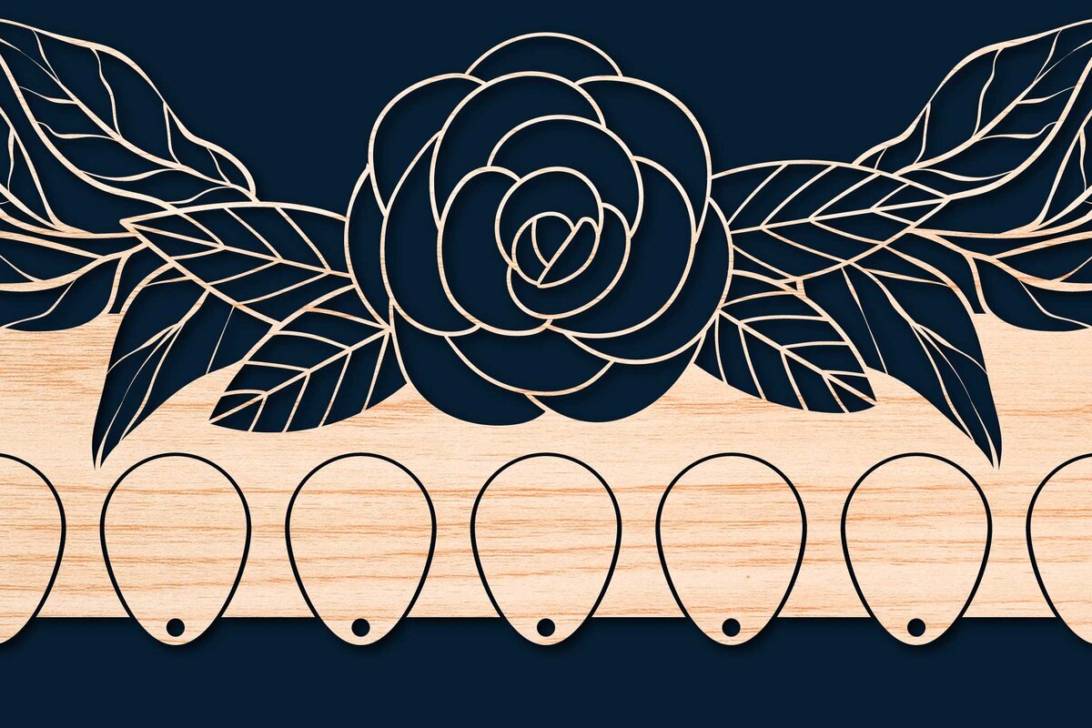 Σετ των 2 Intra απο ξύλο plywood  Χρώμα wenge 3mm-4mm πάχος - Πρότυπο κοπής με λέιζερ φλοράλ θήκη κλειδιού Δίασταση 20x20 cm INTRAFABR-34085112