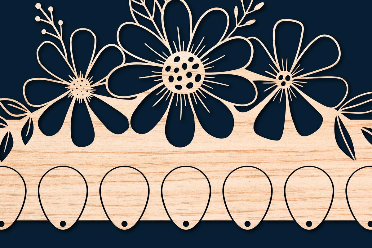 Σετ των 2 Intra απο ξύλο plywood  Χρώμα wenge 3mm-4mm πάχος - Πρότυπο κοπής με λέιζερ φλοράλ θήκη κλειδιού Δίασταση 20x20 cm INTRAFABR-115707797