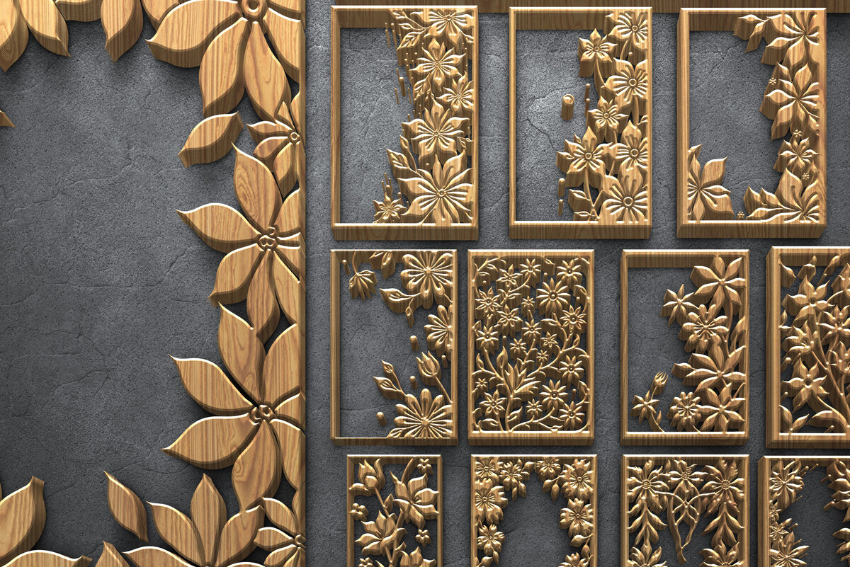 Intra απο ξύλο plywood  Χρώμα wenge 3mm-4mm πάχος - Κορνίζες περιγράμματος Floral Δίασταση 4500x5400 cm INTRAFABR-35834739