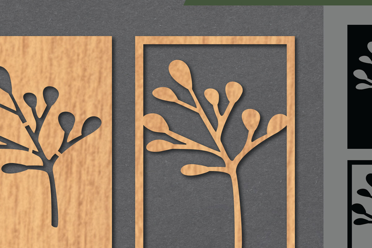 Σετ των 2 Intra απο ξύλο plywood  Χρώμα wenge 3mm-4mm πάχος - Floral διακόσμηση 3 Δίασταση 20x20 cm INTRAFABR-114827411