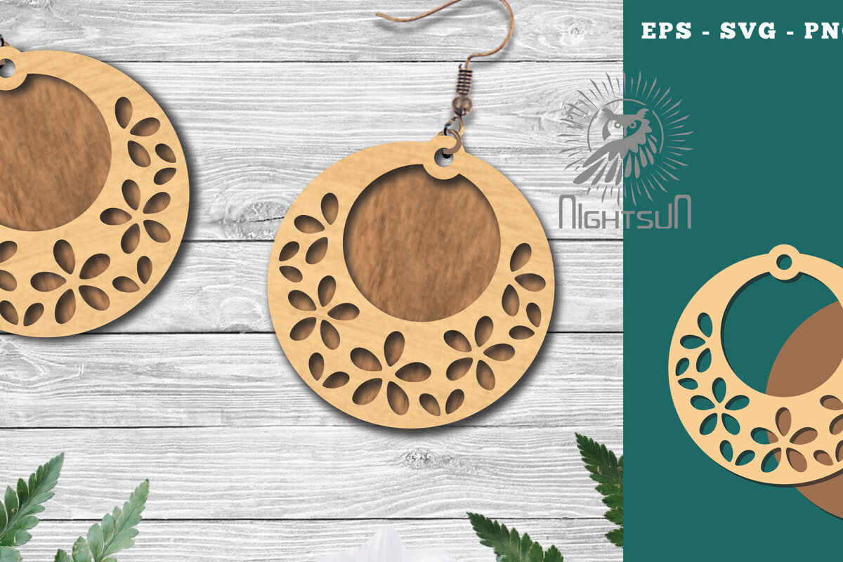 Σετ των 3 Intra απο ξύλο plywood  Χρώμα wenge 3mm-4mm πάχος - Σκουλαρίκια με λουλούδια κοπής λέιζερ 7 Δίασταση 3x3 cm INTRAFABR-117219006