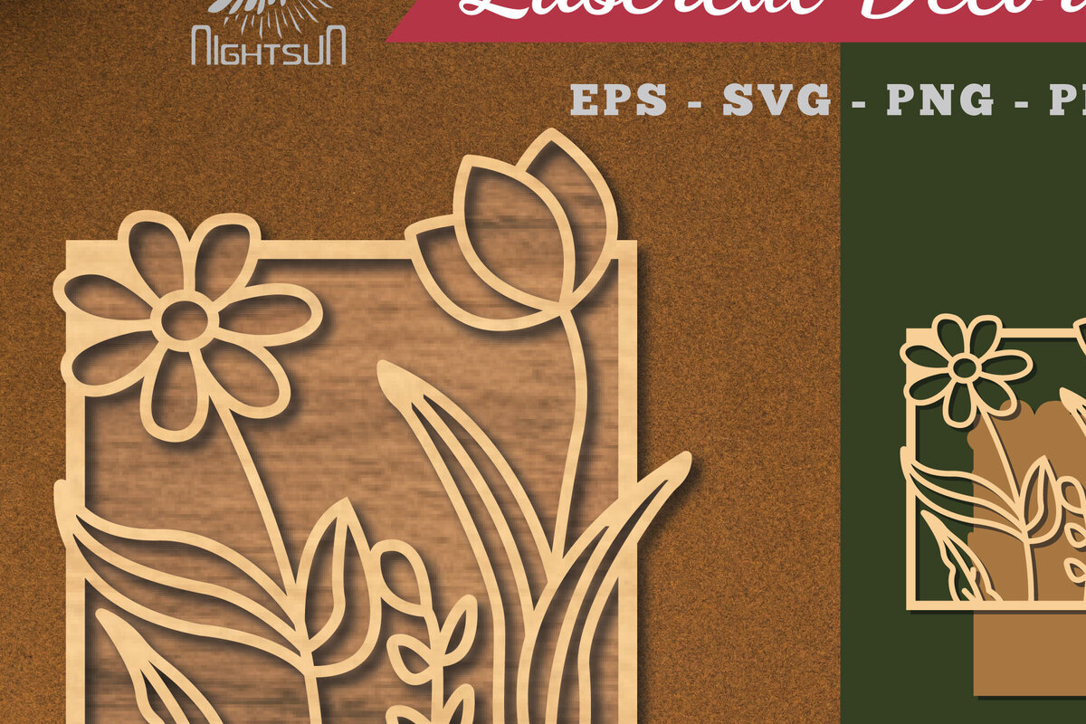 Σετ των 2 Intra απο ξύλο plywood  Χρώμα wenge 3mm-4mm πάχος - Floral διακόσμηση σπιτιού με λέιζερ 3 Δίασταση 20x20 cm INTRAFABR-102395376