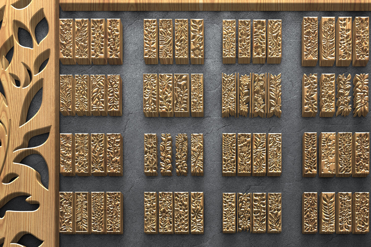 Intra απο ξύλο plywood  Χρώμα wenge 3mm-4mm πάχος - Δέσμη πάνελ λουλουδιών με λέιζερ Δίασταση 3200x7200 cm INTRAFABR-97570152