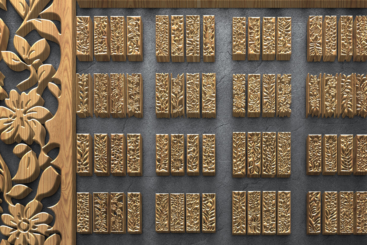 Intra απο ξύλο plywood  Χρώμα wenge 3mm-4mm πάχος - Δέσμη πάνελ λουλουδιών με λέιζερ Δίασταση 3200x7200 cm INTRAFABR-97570194