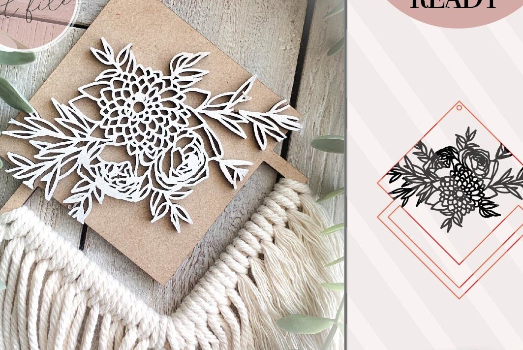 Intra απο ξύλο plywood  Χρώμα wenge 3mm-4mm πάχος - Floral Macrame Δίασταση 30x20 cm INTRAFABR-116570885