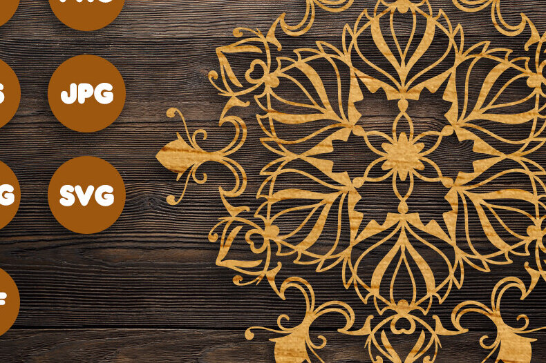 Intra απο ξύλο plywood  Χρώμα wenge 3mm-4mm πάχος - Floral Mandala Αρχεία για Cricut Δίασταση 30x30 cm INTRAFABR-93947833