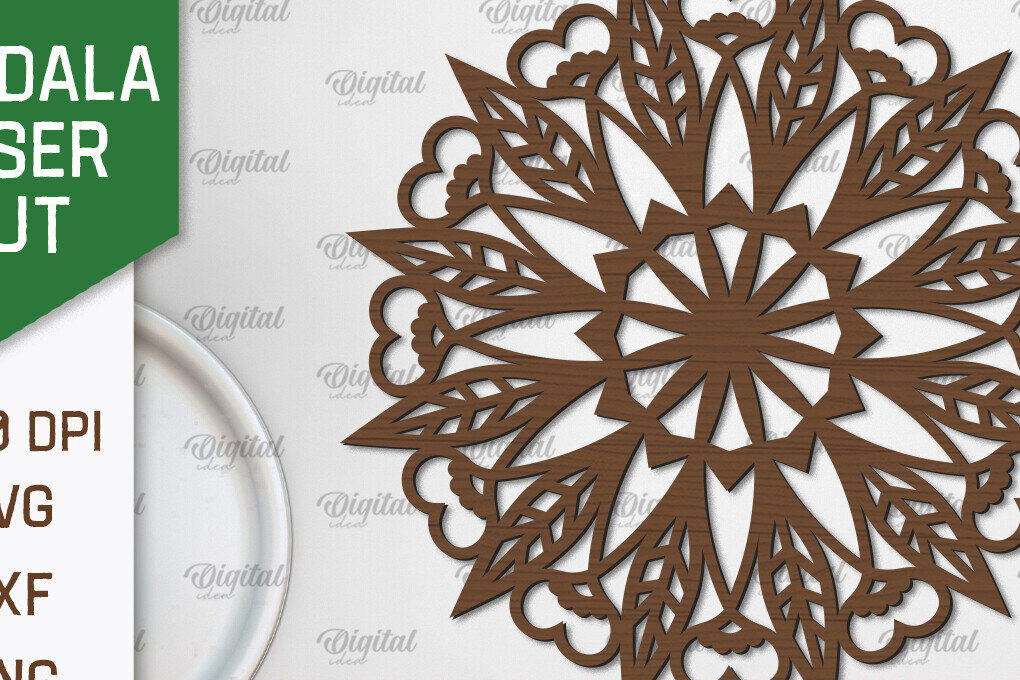 Intra απο ξύλο plywood  Χρώμα wenge 3mm-4mm πάχος - Floral σχέδιο τοίχου Mandala με Δίασταση 30x30 cm INTRAFABR-99350748
