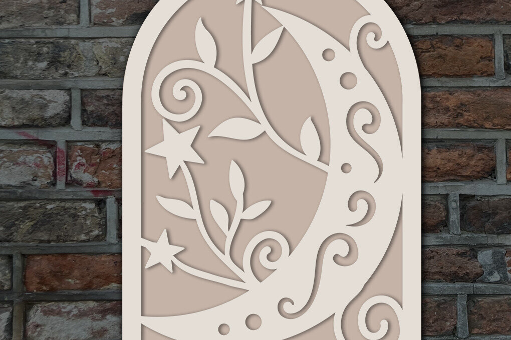 Σετ των 2 Intra απο ξύλο plywood  Χρώμα wenge 3mm-4mm πάχος - Floral Moon and Stars Layered Δίασταση 20x20 cm INTRAFABR-75248583