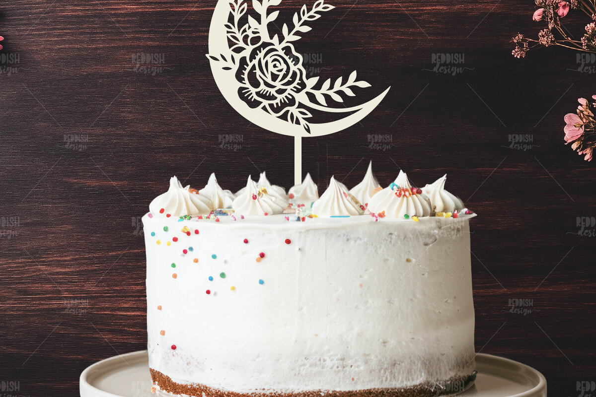 Σετ των 2 Intra απο ξύλο plywood  Χρώμα wenge 3mm-4mm πάχος - Floral Moon Cake Topper Δίασταση 20x20 cm INTRAFABR-75252757