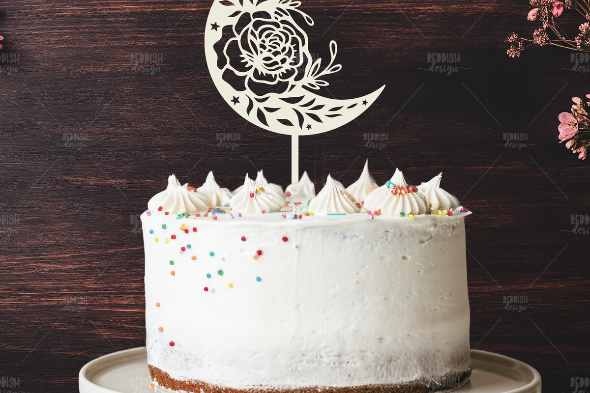 Σετ των 2 Intra απο ξύλο plywood  Χρώμα wenge 3mm-4mm πάχος - Floral Moon Cake Topper Δίασταση 20x20 cm INTRAFABR-16032758