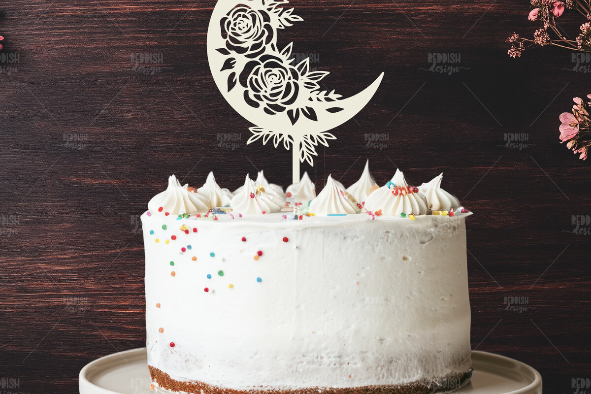 Σετ των 2 Intra απο ξύλο plywood  Χρώμα wenge 3mm-4mm πάχος - Floral Moon Cake Topper Δίασταση 20x20 cm INTRAFABR-34805625
