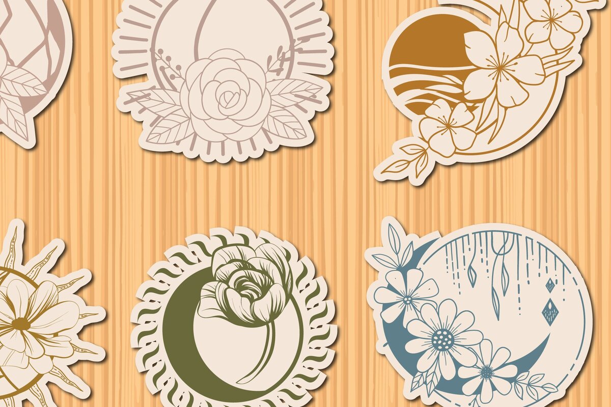 Σετ των 2 Intra απο ξύλο plywood  Χρώμα wenge 3mm-4mm πάχος - Floral Mystical Sun and Moon Bundle Δίασταση 20x20 cm INTRAFABR-120389870