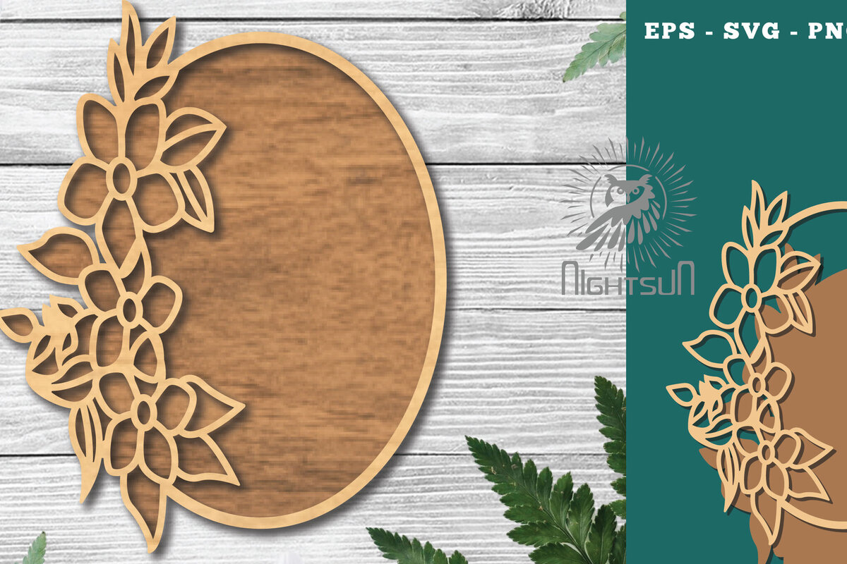 Σετ των 2 Intra απο ξύλο plywood  Χρώμα wenge 3mm-4mm πάχος - Floral οβάλ σημάδι κοπής με λέιζερ Δίασταση 20x20 cm INTRAFABR-21160160