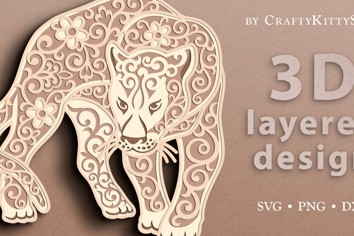 Intra απο ξύλο plywood  Χρώμα wenge 3mm-4mm πάχος - Floral Panther 3D Layered Cut Δίασταση 30x20 cm INTRAFABR-117463260