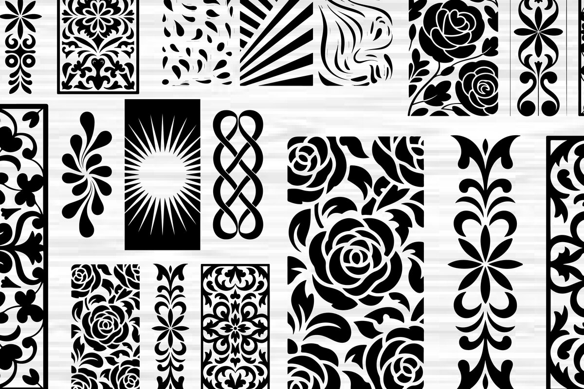 Σετ των 2 Intra απο ξύλο plywood  Χρώμα wenge 3mm-4mm πάχος - Στένσιλ νυχιών με λουλουδάτο σχέδιο με λέιζερ Δίασταση 4x4 cm INTRAFABR-60605134