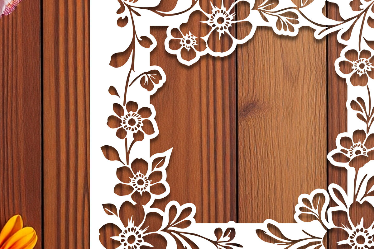 Intra απο ξύλο plywood  Χρώμα wenge 3mm-4mm πάχος - Floral Κορνίζα Paper-Cut Δίασταση 20x25 cm INTRAFABR-103064099