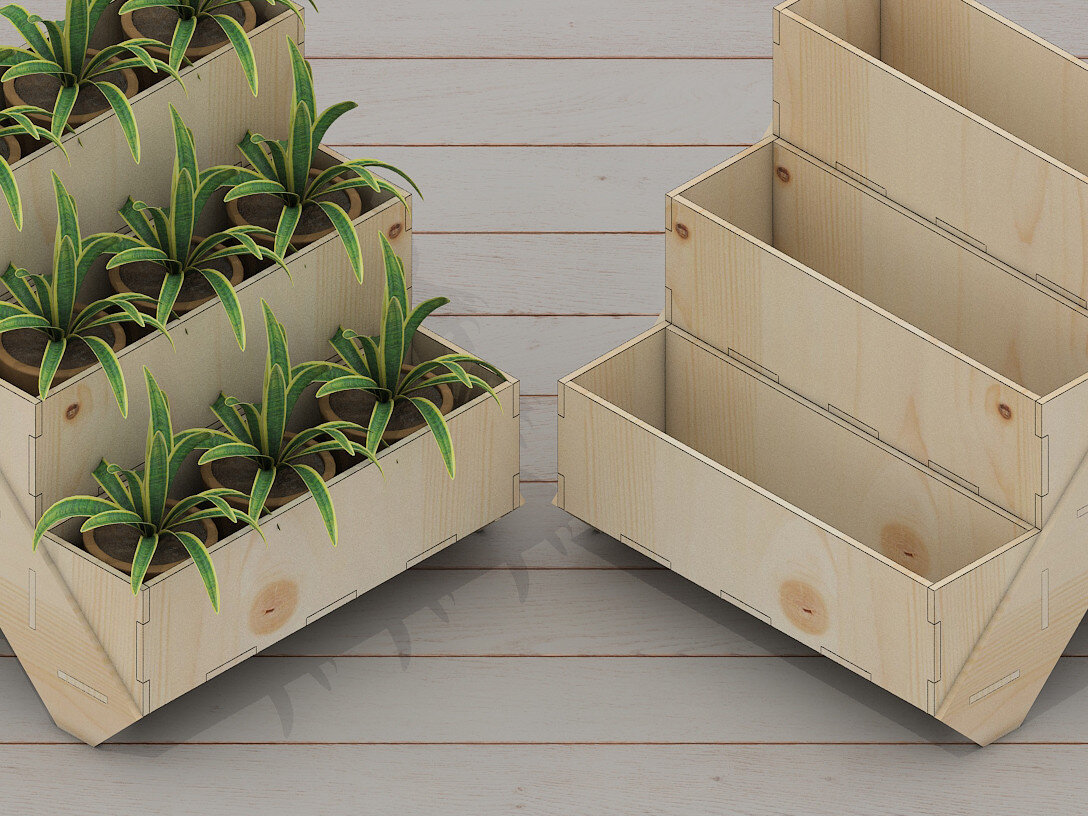 Intra απο ξύλο plywood  Χρώμα wenge 3mm-4mm πάχος - Floral Planter Box Laser Files 255 Δίασταση 30x20 cm INTRAFABR-113858550