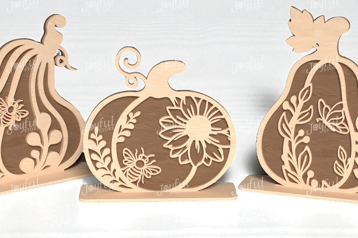 Intra απο ξύλο plywood  Χρώμα wenge 3mm-4mm πάχος - Σετ φλοράλ κολοκύθας &amp; κολοκύθας Δίασταση 30x20 cm INTRAFABR-30730389