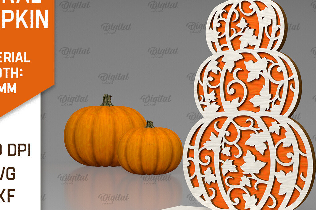 Σετ των 2 Intra απο ξύλο plywood  Χρώμα wenge 3mm-4mm πάχος - Κόψιμο με λέιζερ φλοράλ κολοκύθας. Φθινοπωρινή κολοκύθα Δίασταση 15x15 cm INTRAFABR-113200941