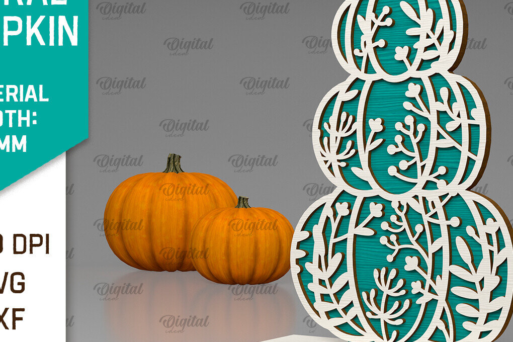 Σετ των 2 Intra απο ξύλο plywood  Χρώμα wenge 3mm-4mm πάχος - Κόψιμο με λέιζερ φλοράλ κολοκύθας. Φθινοπωρινή κολοκύθα Δίασταση 15x15 cm INTRAFABR-100562134