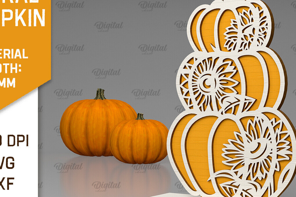 Σετ των 2 Intra απο ξύλο plywood  Χρώμα wenge 3mm-4mm πάχος - Κόψιμο με λέιζερ φλοράλ κολοκύθας. Φθινοπωρινή κολοκύθα Δίασταση 15x15 cm INTRAFABR-100562256