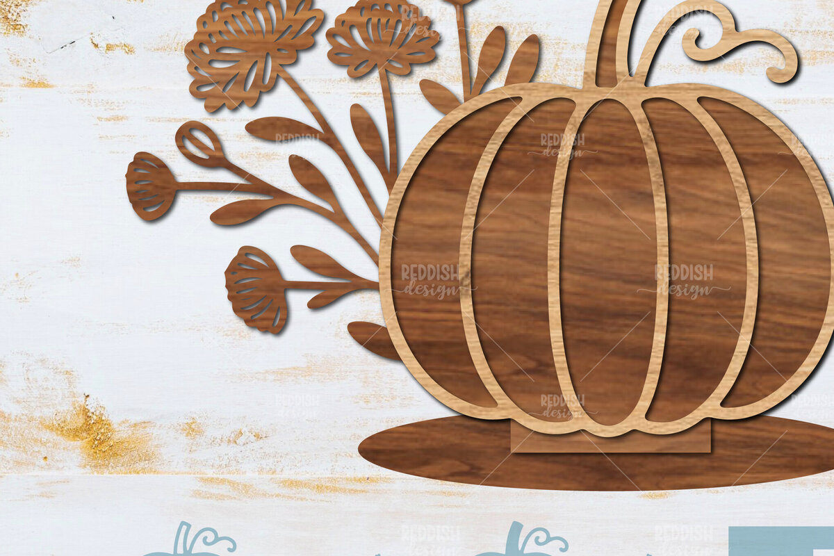 Σετ των 2 Intra απο ξύλο plywood  Χρώμα wenge 3mm-4mm πάχος - Floral Pumpkin Δίασταση 15x15 cm INTRAFABR-100562347