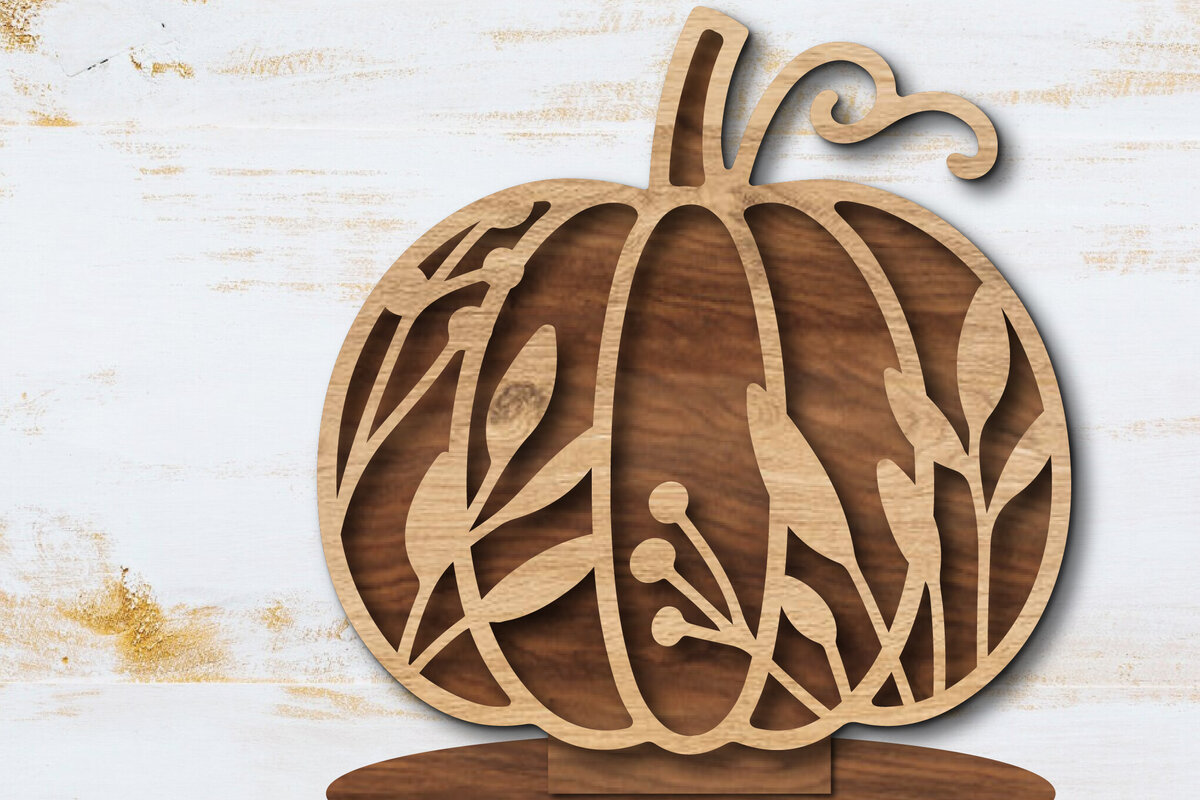 Σετ των 2 Intra απο ξύλο plywood  Χρώμα wenge 3mm-4mm πάχος - Floral Pumpkin Δίασταση 20x20 cm INTRAFABR-100562023