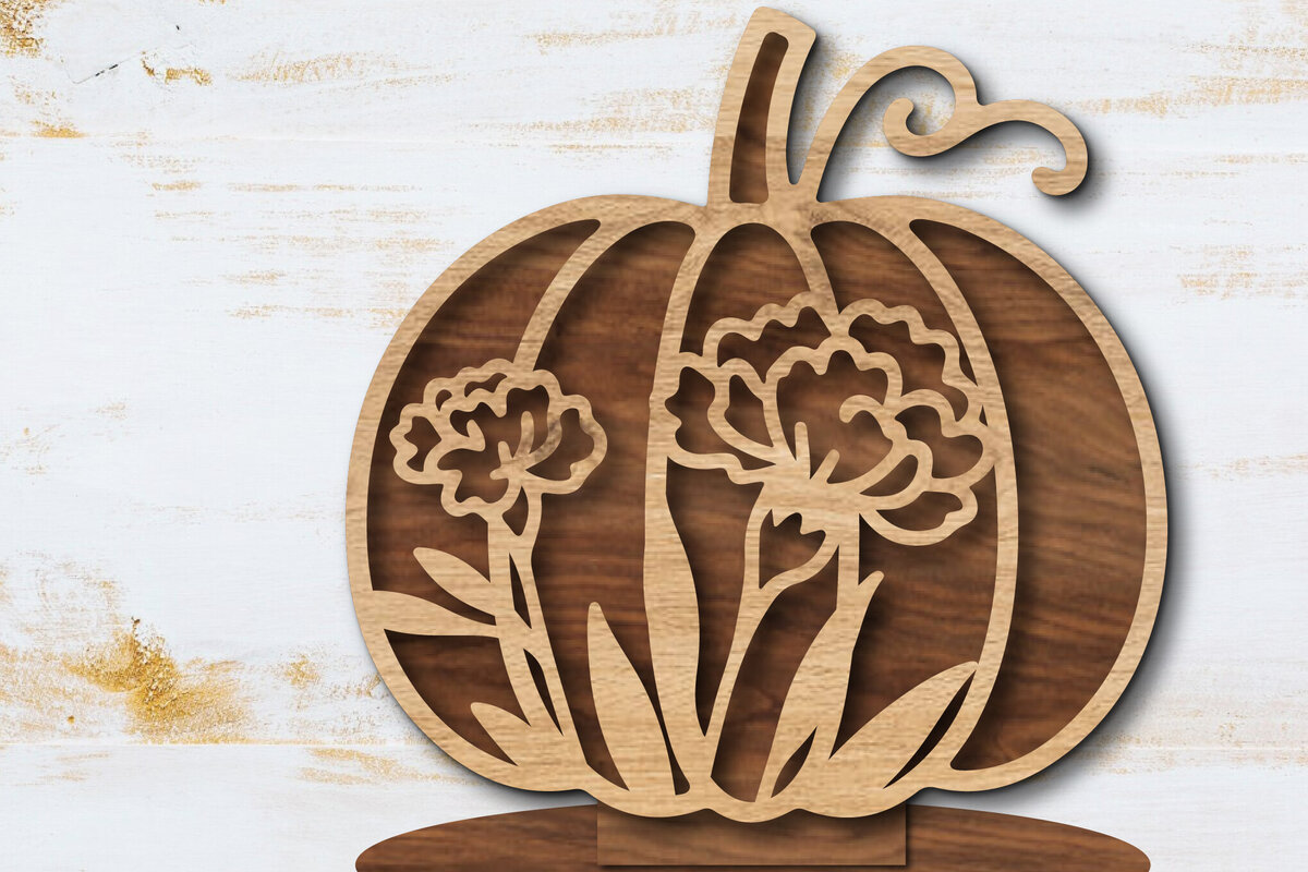 Σετ των 2 Intra απο ξύλο plywood  Χρώμα wenge 3mm-4mm πάχος - Floral Pumpkin Δίασταση 20x20 cm INTRAFABR-89147754