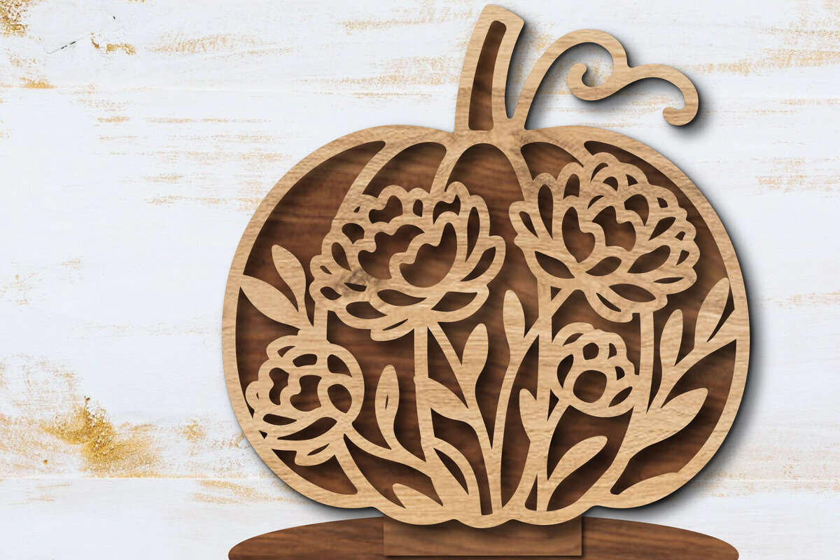 Σετ των 2 Intra απο ξύλο plywood  Χρώμα wenge 3mm-4mm πάχος - Floral Pumpkin Δίασταση 20x20 cm INTRAFABR-111860548