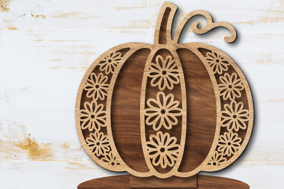 Σετ των 2 Intra απο ξύλο plywood  Χρώμα wenge 3mm-4mm πάχος - Floral Pumpkin Δίασταση 20x20 cm INTRAFABR-112130594