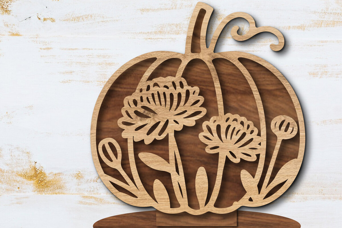 Σετ των 2 Intra απο ξύλο plywood  Χρώμα wenge 3mm-4mm πάχος - Floral Pumpkin Δίασταση 20x20 cm INTRAFABR-104774357