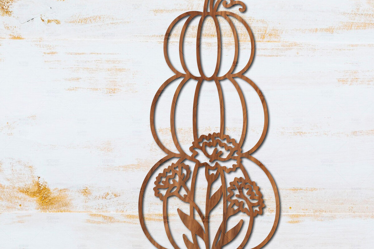 Σετ των 2 Intra απο ξύλο plywood  Χρώμα wenge 3mm-4mm πάχος - Floral Pumpkin Δίασταση 15x15 cm INTRAFABR-107202503