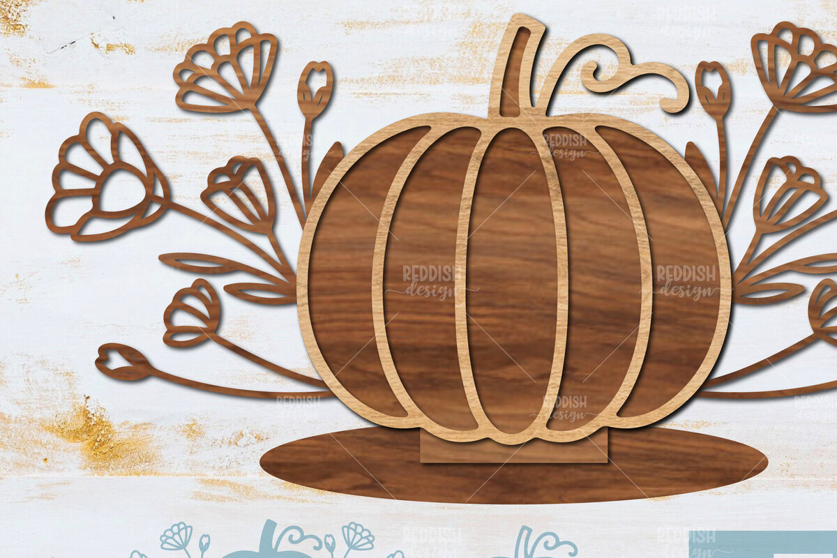 Σετ των 2 Intra απο ξύλο plywood  Χρώμα wenge 3mm-4mm πάχος - Floral Pumpkin Δίασταση 15x15 cm INTRAFABR-22445700