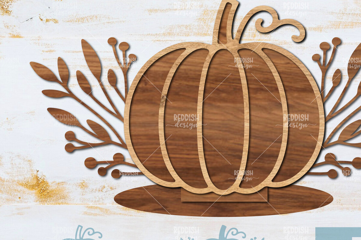 Σετ των 2 Intra απο ξύλο plywood  Χρώμα wenge 3mm-4mm πάχος - Floral Pumpkin Δίασταση 15x15 cm INTRAFABR-22446168