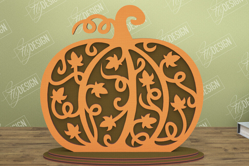 Σετ των 2 Intra απο ξύλο plywood  Χρώμα wenge 3mm-4mm πάχος - Floral κολοκύθα | Στολίδια κολοκύθας | CNC Δίασταση 6x6 cm INTRAFABR-52977251