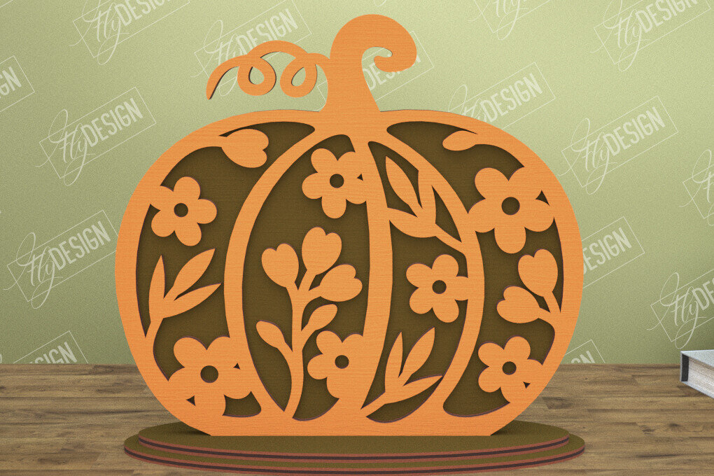 Σετ των 2 Intra απο ξύλο plywood  Χρώμα wenge 3mm-4mm πάχος - Floral κολοκύθα | Στολίδια κολοκύθας | CNC Δίασταση 6x6 cm INTRAFABR-85748166