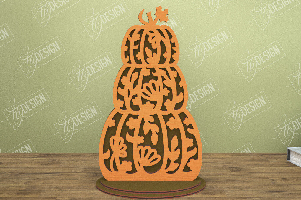 Σετ των 2 Intra απο ξύλο plywood  Χρώμα wenge 3mm-4mm πάχος - Floral κολοκύθα | Στολίδια κολοκύθας | CNC Δίασταση 6x6 cm INTRAFABR-124683411