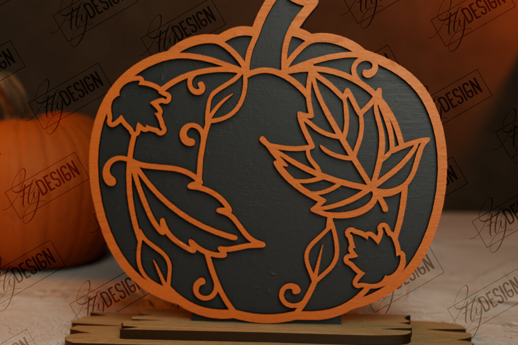 Σετ των 2 Intra απο ξύλο plywood  Χρώμα wenge 3mm-4mm πάχος - Floral κολοκύθα | Στολίδια κολοκύθας | CNC Δίασταση 6x6 cm INTRAFABR-112211852