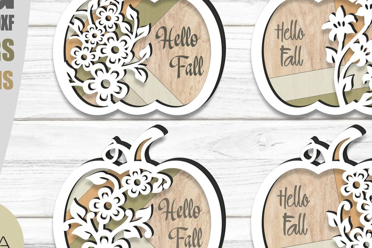 Σετ των 2 Intra απο ξύλο plywood  Χρώμα wenge 3mm-4mm πάχος - Πακέτο λουλουδιών κολοκύθες, φθινοπωρινές κολοκύθες Δίασταση 15x15 cm INTRAFABR-110671033