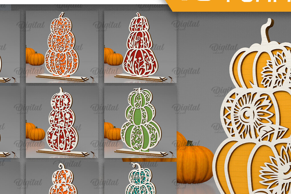 Σετ των 2 Intra απο ξύλο plywood  Χρώμα wenge 3mm-4mm πάχος - Πακέτο κοπής με λέιζερ Floral Pumpkins Δίασταση 15x15 cm INTRAFABR-111363761