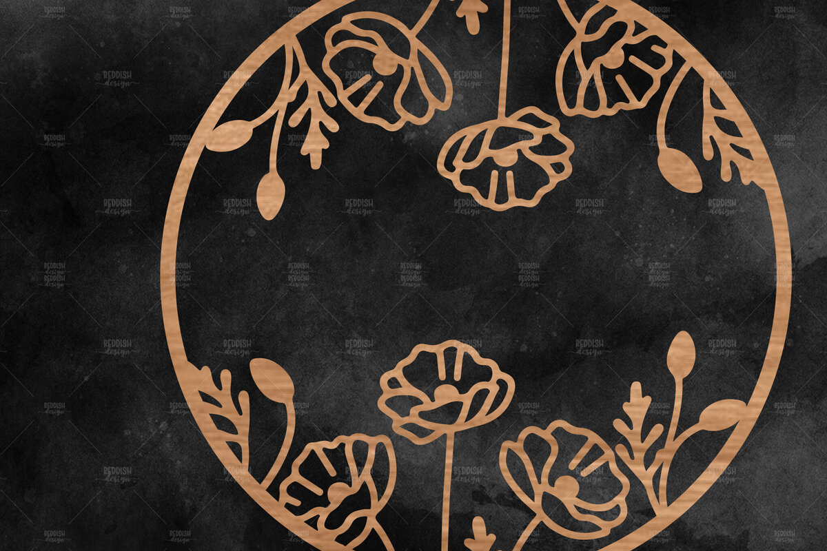 Intra απο ξύλο plywood  Χρώμα wenge 3mm-4mm πάχος - Floral στρογγυλή πινακίδα Δίασταση 30x20 cm INTRAFABR-110670923