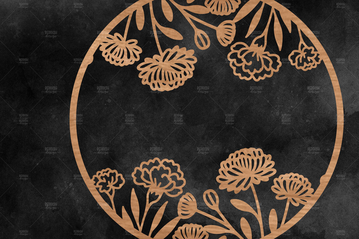 Intra απο ξύλο plywood  Χρώμα wenge 3mm-4mm πάχος - Floral στρογγυλή πινακίδα Δίασταση 30x20 cm INTRAFABR-110671020