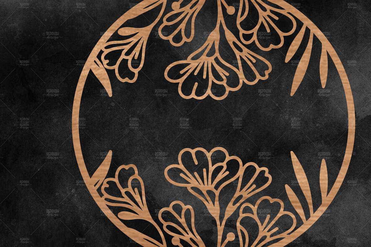 Intra απο ξύλο plywood  Χρώμα wenge 3mm-4mm πάχος - Floral στρογγυλή πινακίδα Δίασταση 30x20 cm INTRAFABR-105090382