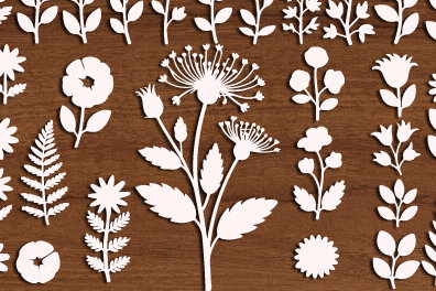 Σετ των 2 Intra απο ξύλο plywood  Χρώμα wenge 3mm-4mm πάχος - Floral Silhouette Mega Bundle 1628 Δίασταση 20x20 cm INTRAFABR-86217964
