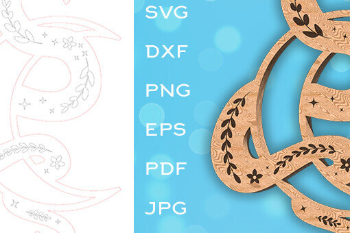 Intra απο ξύλο plywood  Χρώμα wenge 3mm-4mm πάχος - Floral Snake with Crescent Moon Δίασταση 30x20 cm INTRAFABR-28014078